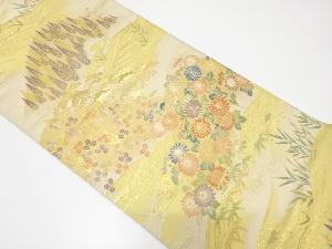 遠山に樹木・草花・流水模様織出し袋帯